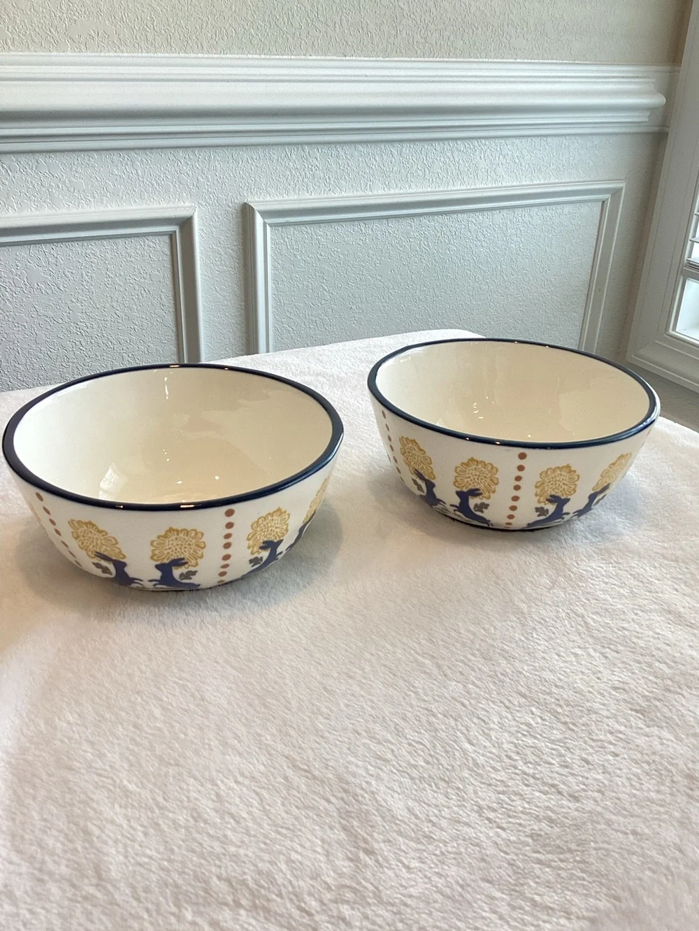 Anthropologie Bunny Stoneware Bowl Millie Yogurt New Rustic Blue Yellow Set of 4